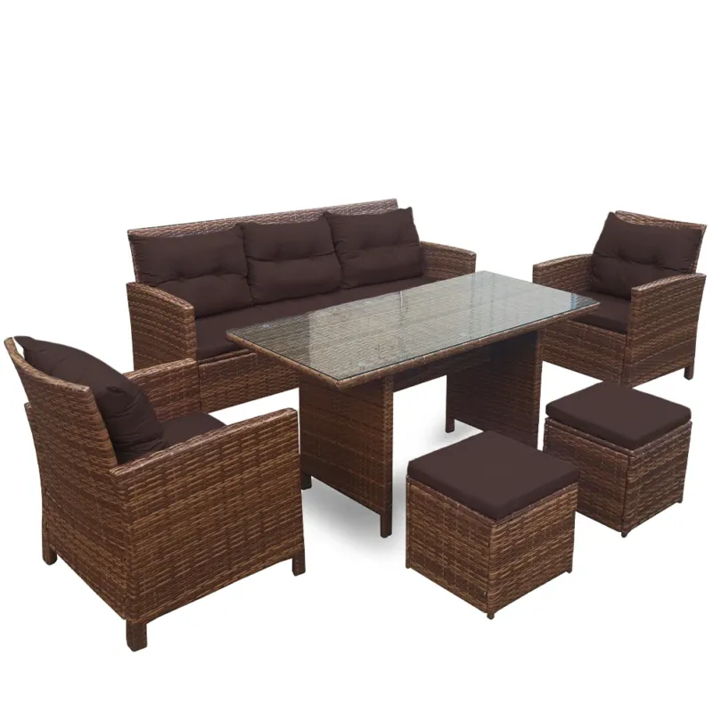 Esclusivo Set da Giardino con Tavolo per Esterno 2 Poltrone 1 Divano e 2 Pouf Tecno-Rattan