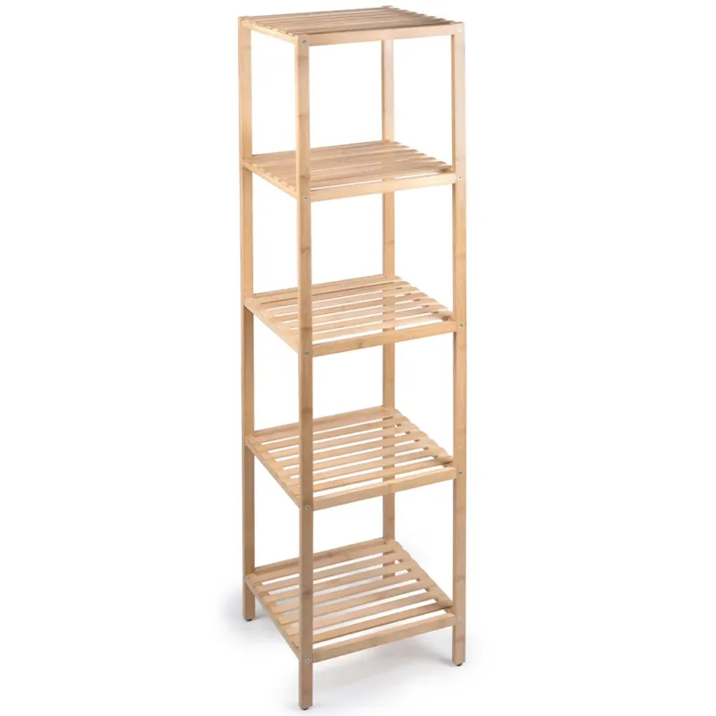 Scaffale a Colonna da Bagno 5 Ripiani Legno Bambù Armadio Organizer 32x33x141cm Nuovo Arrivo