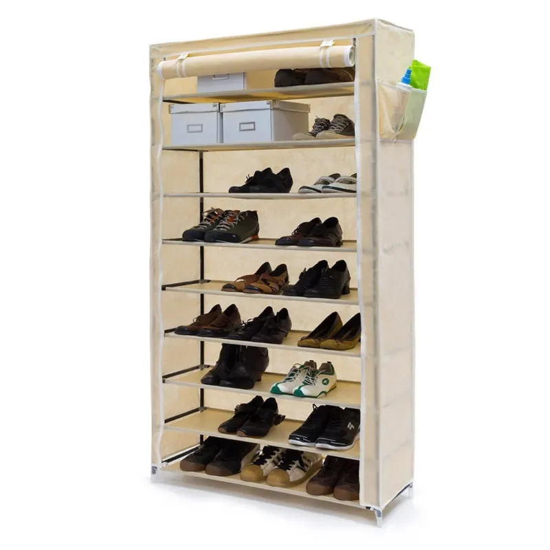 Scarpiera Salvaspazio 10 Ripiani 45 Paia Scaffale Acciaio e Tessuto TNT Beige Ultima Occasione