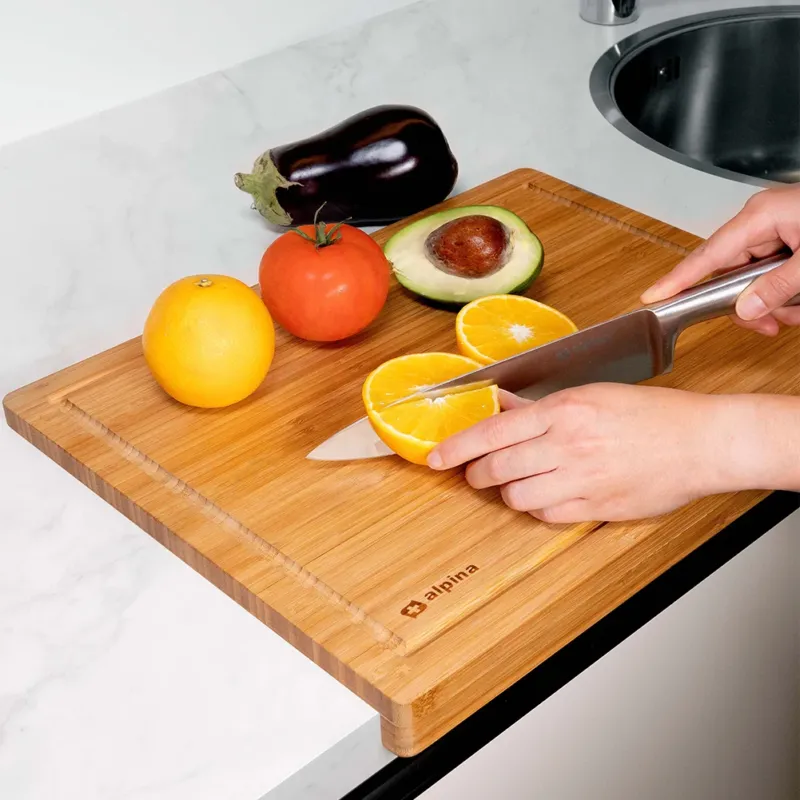 Tagliere da Cucina in Legno con Bambù Bordo Piegato Antiscivolo 45 x 35 x 3.6 cm Miglior Prezzo