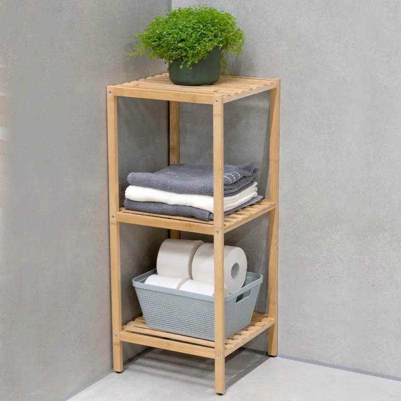 Scaffale a Colonna da Bagno 3 Ripiani Legno Bambù Armadio Organizer 33x32x77.5cm Compra Online