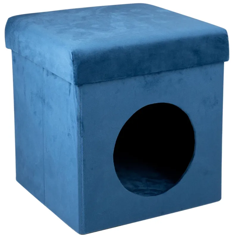 Cuccia Casetta Coperta Gatti Morbido Poliestere 34x36cm Blu Zaffiro Pieghevole A Buon Prezzo