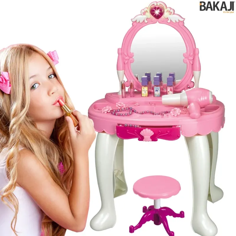 Specchiera Make Up Per Bambina Con Luci Suoni Asciugacapelli Reale E Sgabello Offerta Del Giorno