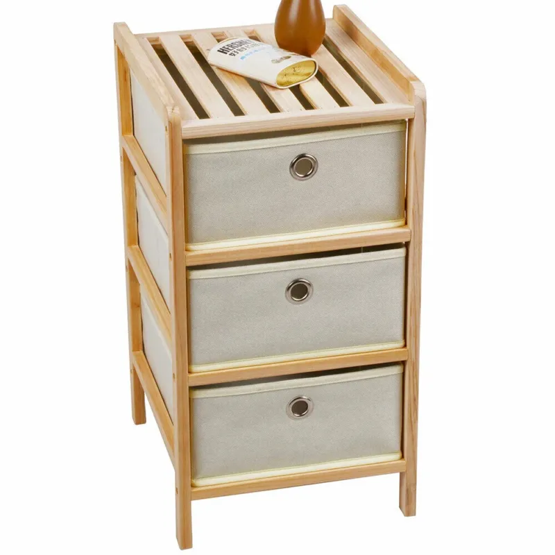 Consegna Rapida Mobile Comodino Cassettiera Mobiletto Legno 3 Cassetti Tessuto Design Moderno