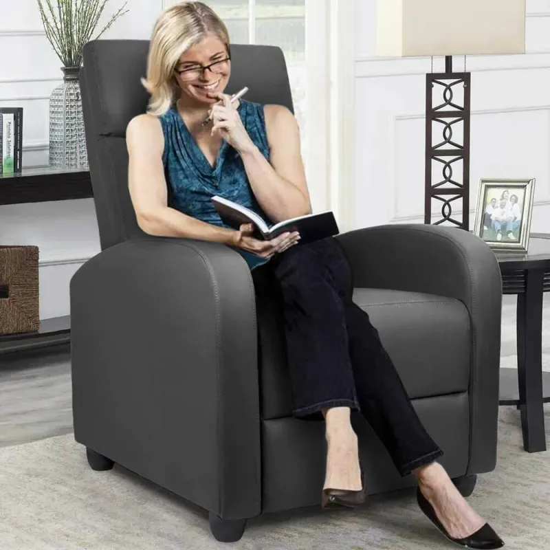Non Perdere Poltrona Reclinabile Push-Back Manuale Anziani Imbottita Relax Casa Pelle Grigio