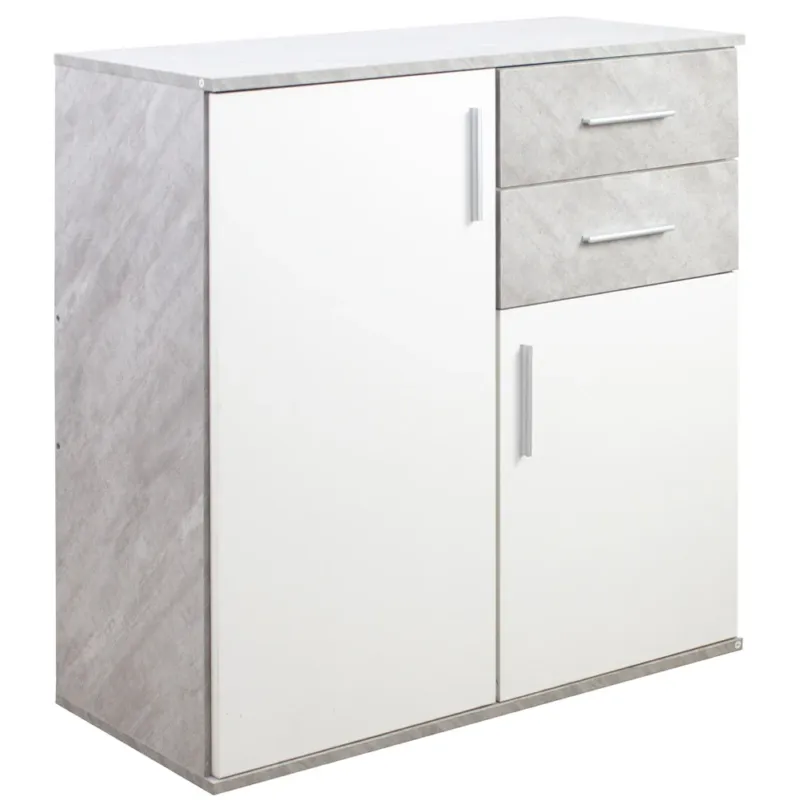 Prezzo Ridotto Cassettiera Mobile Armadietto 2 Porte 2 Cassetti Design Moderno Cemento e Bianco
