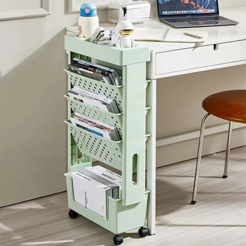 Carrello Portadocumenti 4 Ruote Scaffale Libreria Verde Salvaspazio 5 Ripiani Prezzo Di Fabbrica