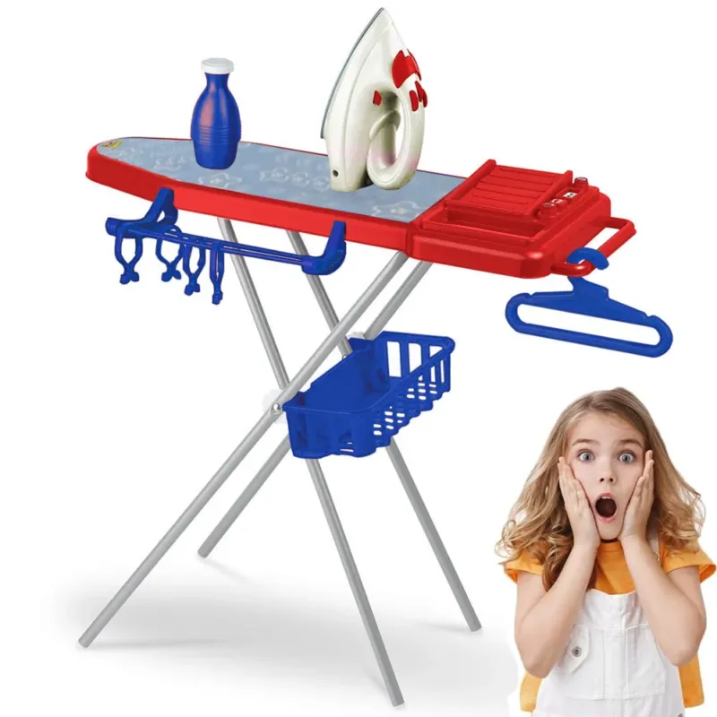 Asse da Stiro Giocattolo Pieghevole per Bambini Gruccia Ferro e Cestello 56x61cm Novità