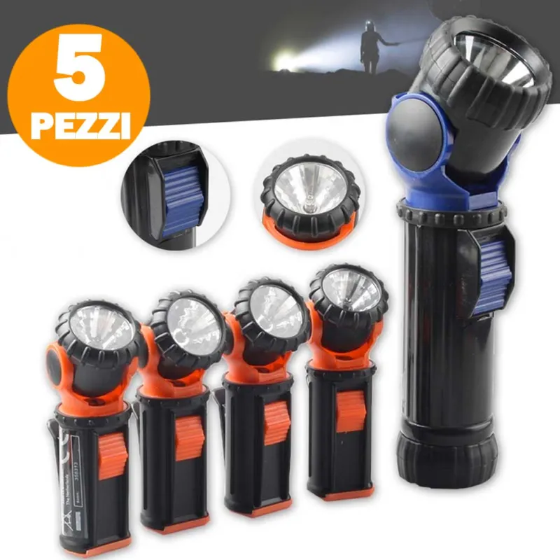 Set 5 Torce Con Testa Rotante 90gr Agganciabili Con Clip Fissaggio Illuminazione Promozione