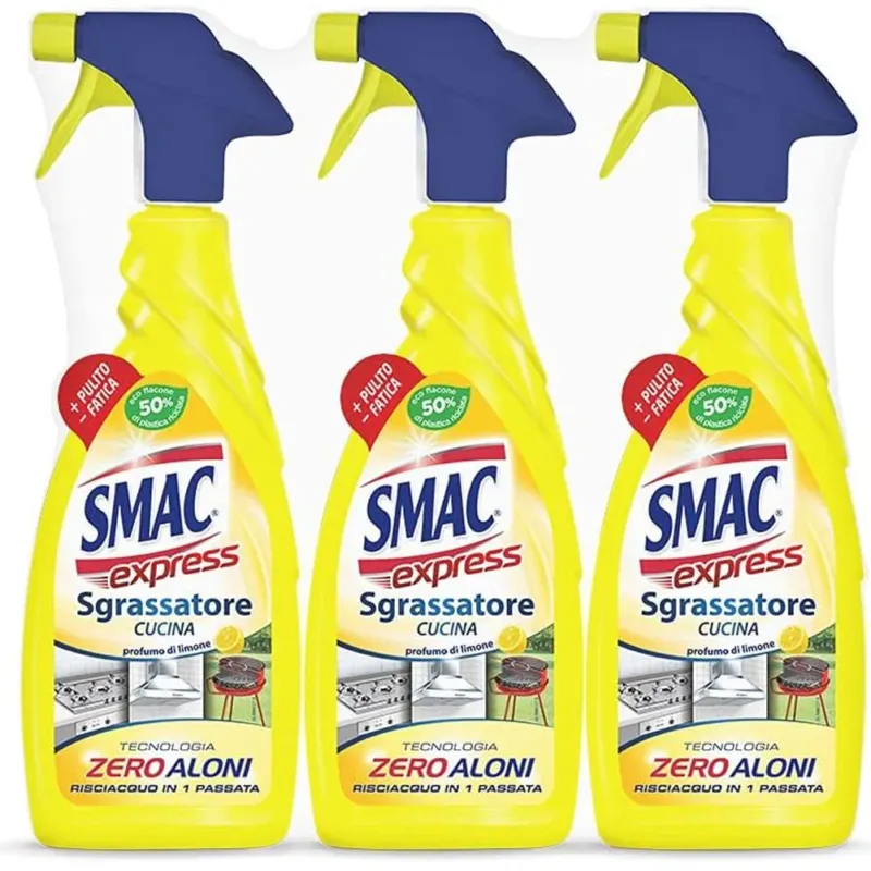 Vendita Finale 3 x 650 ml Smac Express - Sgrassatore Cucina al Limone, Detergente Spray Promo
