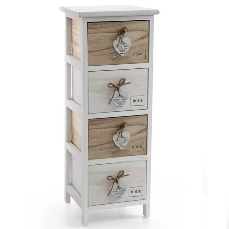 Cassettiera Mobile Salvaspazio 4 Cassetti Legno Slim Decoro Retro Design Cuori Reso Gratuito