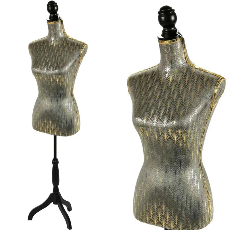 Manichino Busto Sartoriale Donna Grigio Sartoria Treppiede In Legno Nero 42x170cm Solo Oggi