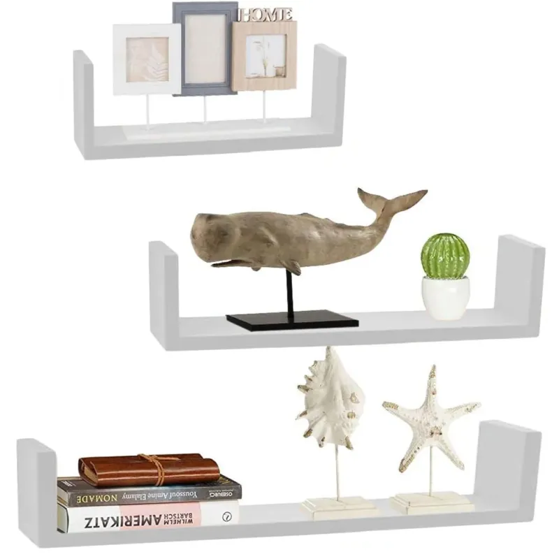 Prezzo Di Fabbrica Set 3 Mensole da Parete Moderne Design con Bordi Mensola Scaffale Bianco Perla