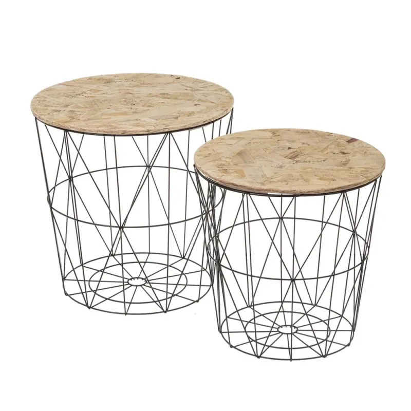 Set 2 Tavolini da Salotto Tavoli per Divano Colore Nero in Metallo e Legno Più Venduto