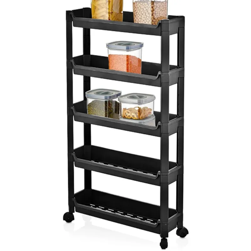 Carrello Slim Salvaspazio da Cucina Bagno Carrellino Portaoggetti 5 Ripiani Nero Direttamente Dal Produttore