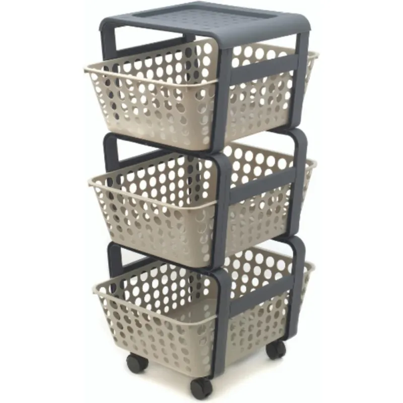 A Buon Prezzo Carrello Portaoggetti Multiuso Tortora 4 Ruote 3 Cassetti Estraibili 41.5x29x75cm