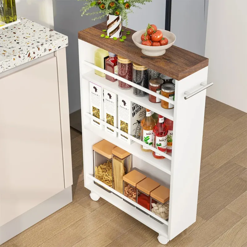 Spedito Oggi Carrello Portaoggetti da Cucina Slim Salvaspazio Bianco Industrial con 4 Ruote