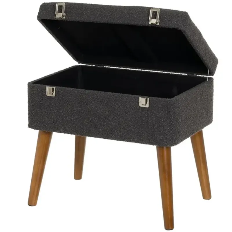 Pouf Contenitore Forma Valigia Apribile Cassapanca Poggiapiedi Grigio Scuro A Buon Prezzo