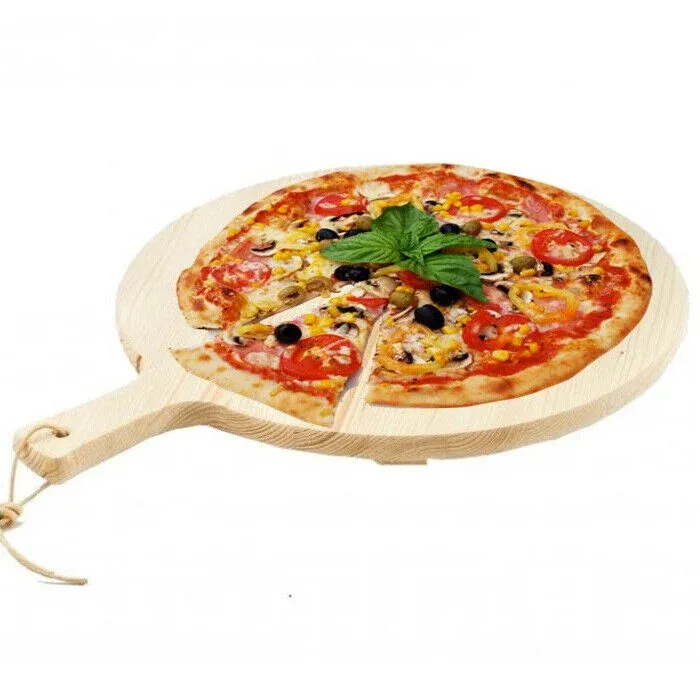 Tagliere Per Pizza Rotondo 49 cm In Legno di Abete Con Manico Affettati Cucina Promo Stagionale