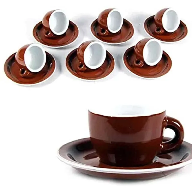 Servizio Set 6 Tazzine da Caffe Tazzina in Ceramica con Piattino Marrone 85ml A Buon Prezzo