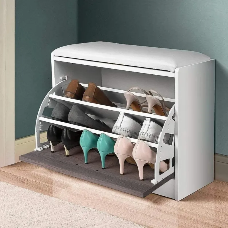 Scarpiera Panca 1 Anta Tripla Profondita con Seduta in Eco Pelle Grigio 60x30x48 Occasione