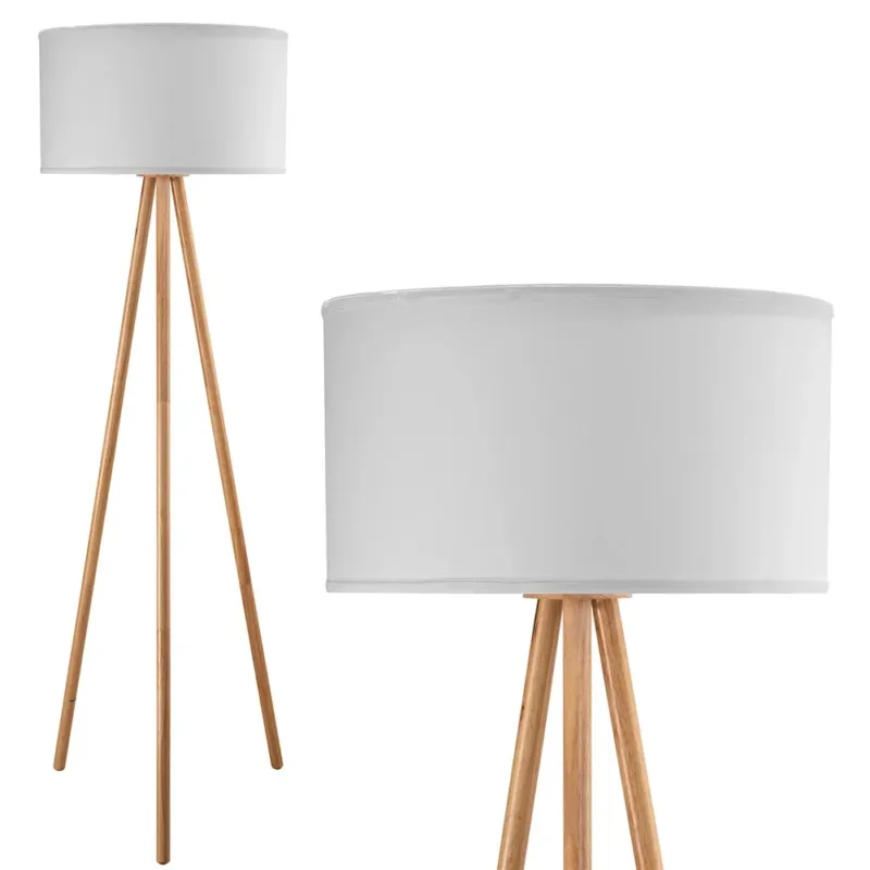 Lampada Piantana Terra Design Moderno in Legno Paralume Tessuto Luce E27 Bianco Acquista Ora