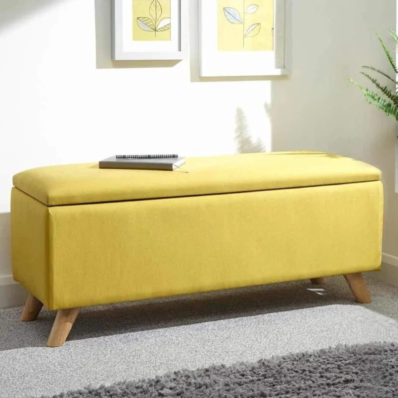 Cassapanca Pouf Contenitore Panca Sgabello Poggiapiedi in Tessuto Mostarda Saldi