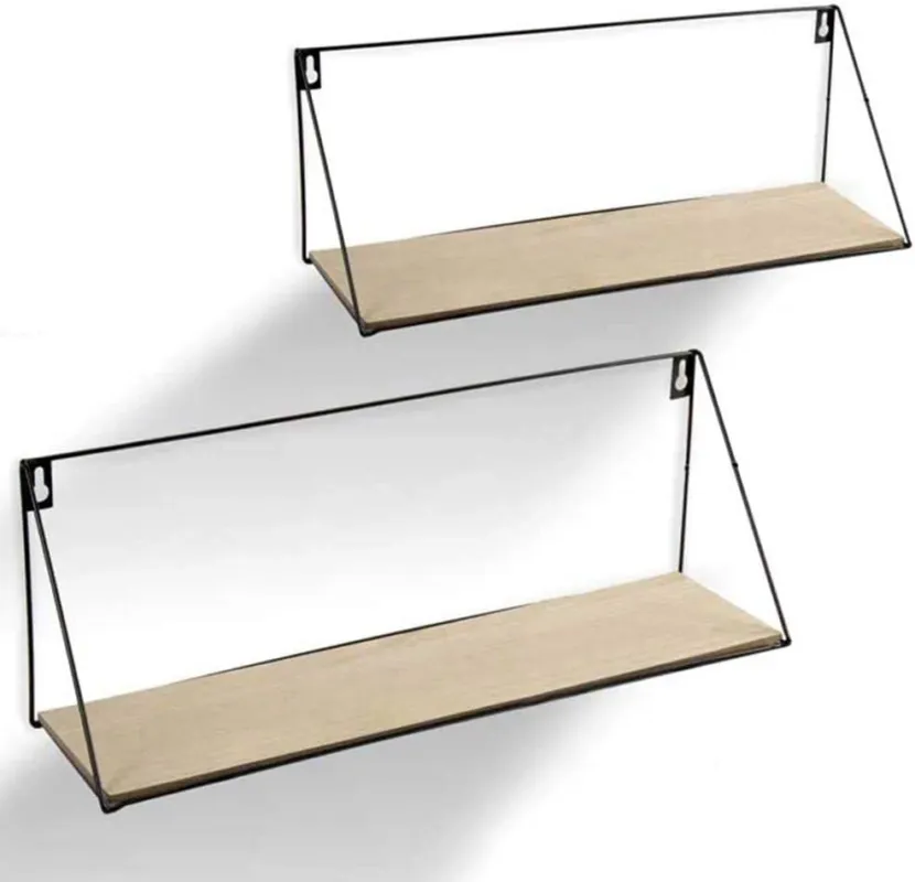 Esclusivo Set 2 Mensole Parete Rettangolare Mensola Scaffale Metallo e Legno 2 Misure