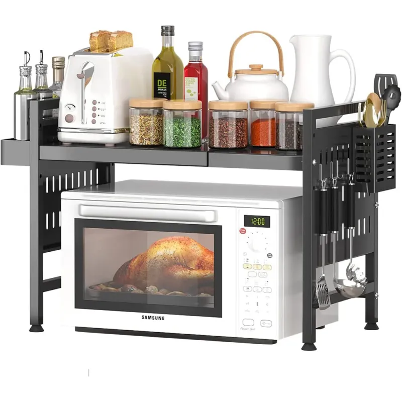 Novità Scaffale Porta Microonde Allungabile Mensola Cucina con Porta Utensili e Spezie