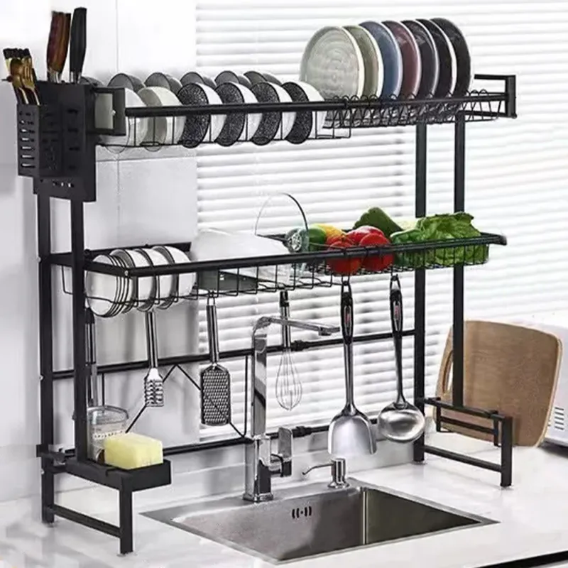 Scolapiatti da Cucina Allungabile Metallo Nero 2 Ripiani Salvaspazio e Accessori Prezzo Conveniente