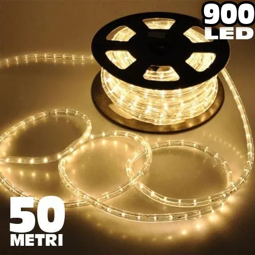 Compra Online Tubo Luminoso 900 LED - 50 MT Bianco Caldo uso Esterno Controller 8 Giochi luce