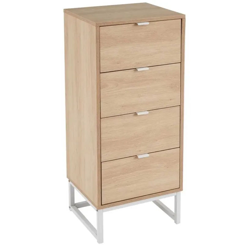 Compra Oggi Stesso Mobile Cassettiera 4 Cassetti con Ripiano Mobiletto in Legno e Metallo Quercia