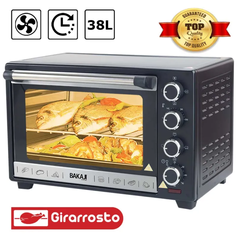 Forno Fornetto Elettrico Ventilato 38 litri 1600W Luce Interna Timer Girarrosto Nuova Collezione