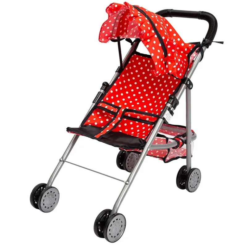 Passeggino Carrozzina Bambole in Metallo Giocattolo Bambini Pieghevole Rosso Pois Saldi