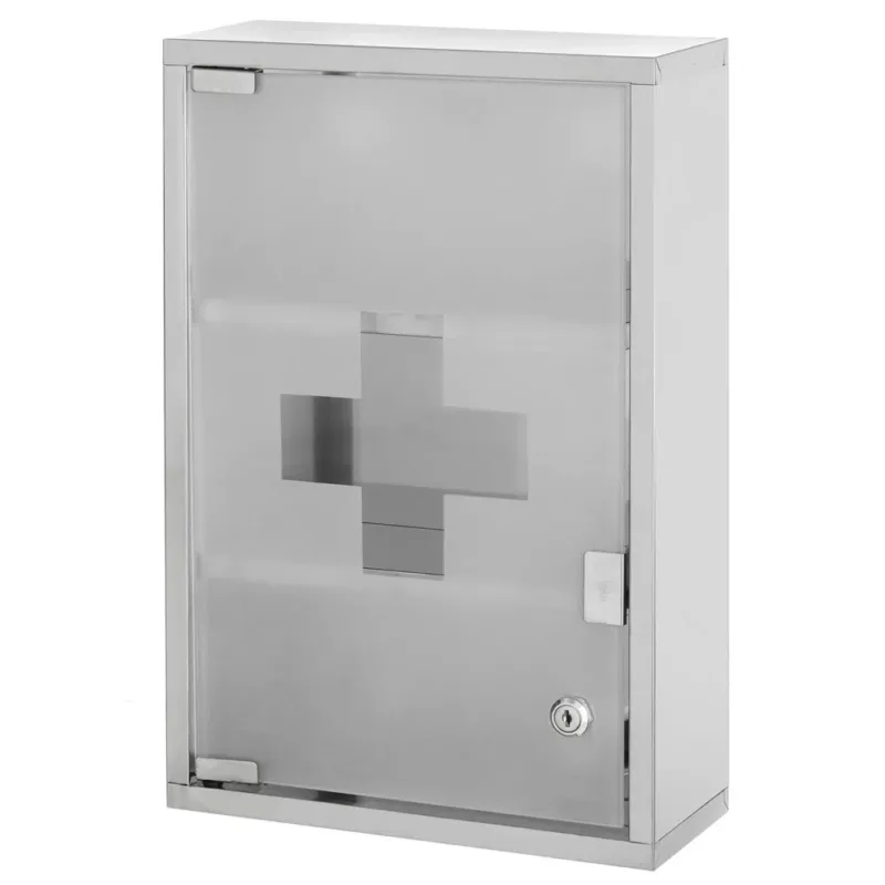 Armadietto Porta Medicinali Primo Soccorso Acciaio Inox Vetro Satinato 30x12x45 Ultima Occasione