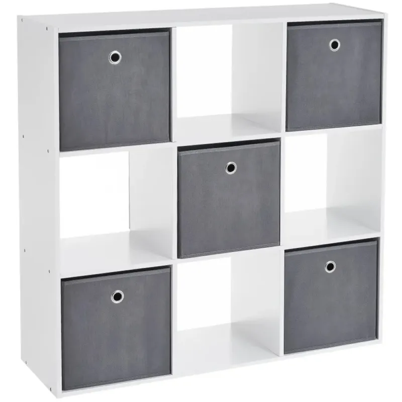 Libreria in Legno con 9 Ripiani e 5 Cestini Scaffalatura da Cucina 89x28x89 cm Offerta Limitata