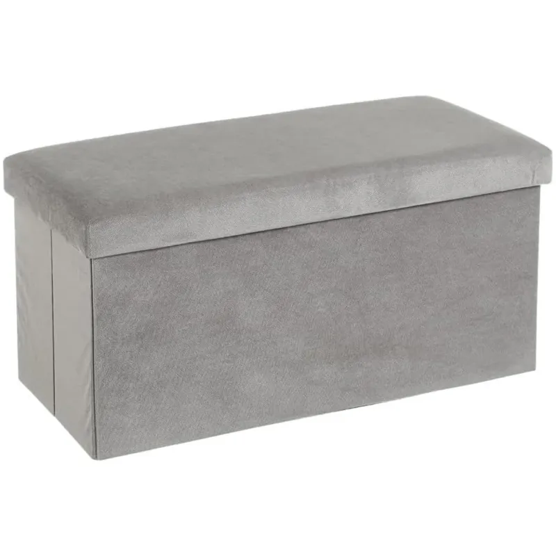 Cassapanca Pouf Contenitore Poggiapiedi per Camera da Letto Panca Velluto Grigio Spedito Oggi