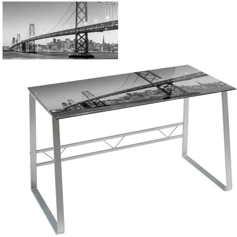 Offerta Lampo Scrivania Tavolo Lavoro Porta Pc Piano in Vetro Temperato Skyline 75x120x60cm