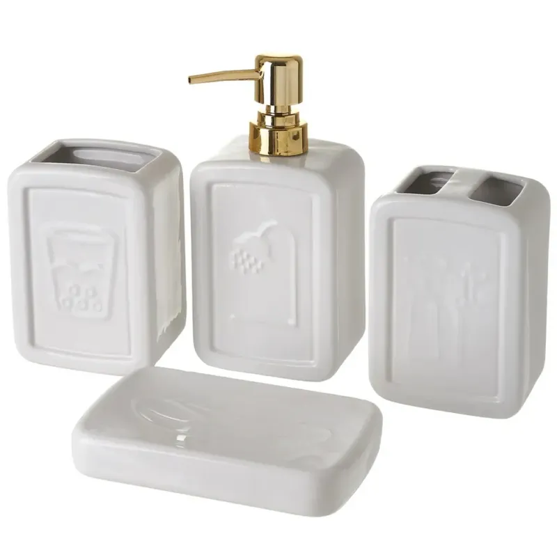 Compra Online Set 4 Pezzi da Bagno Ceramica Dispenser Porta Spazzolini Bicchiere e Portasapone