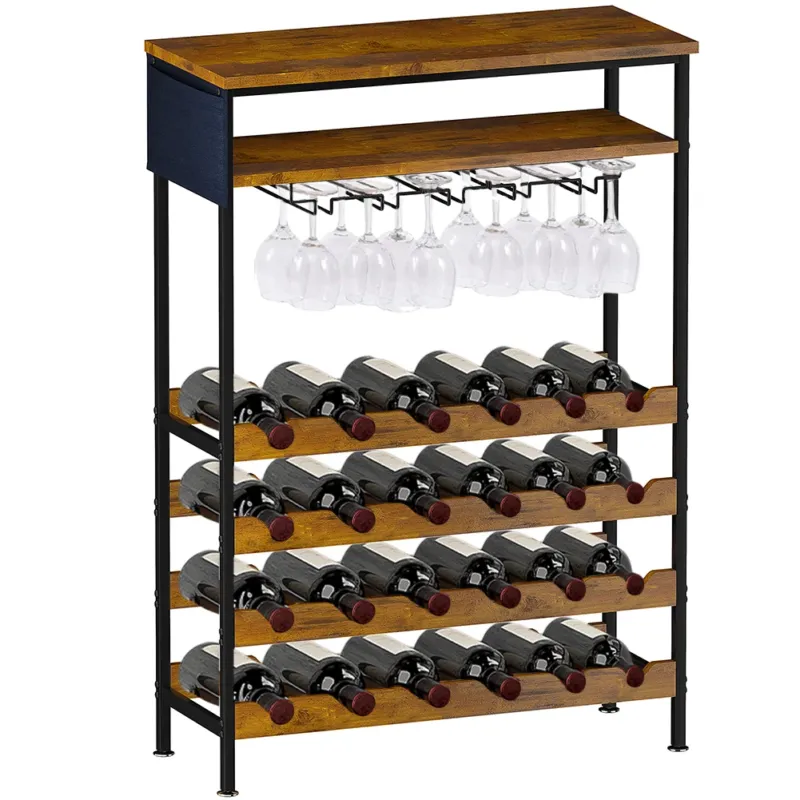 Occasione Imperdibile Portabottiglie da Terra con 24 Spazi e 1 Ripiano 10 Portacalici Cantinetta Bar