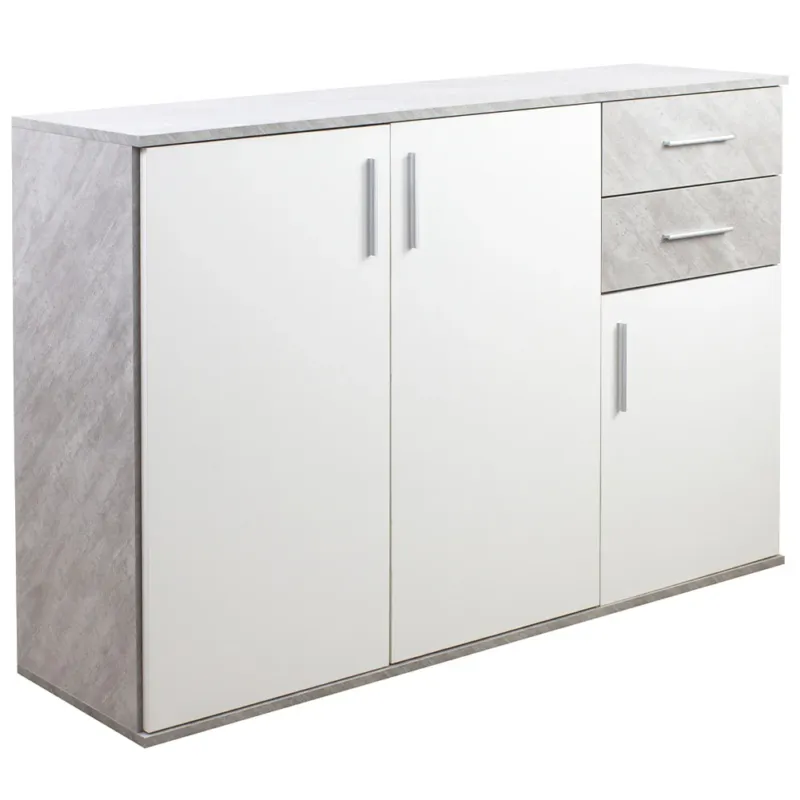 Cassettiera Mobile Armadietto 3 Porte 2 Cassetti Design Moderno Cemento e Bianco Offerta