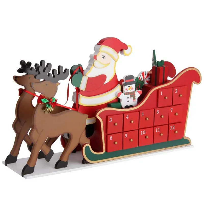 Economico Calendario Avvento Slitta Babbo Natale Legno 24 Cassetti Decorazioni Natalizie