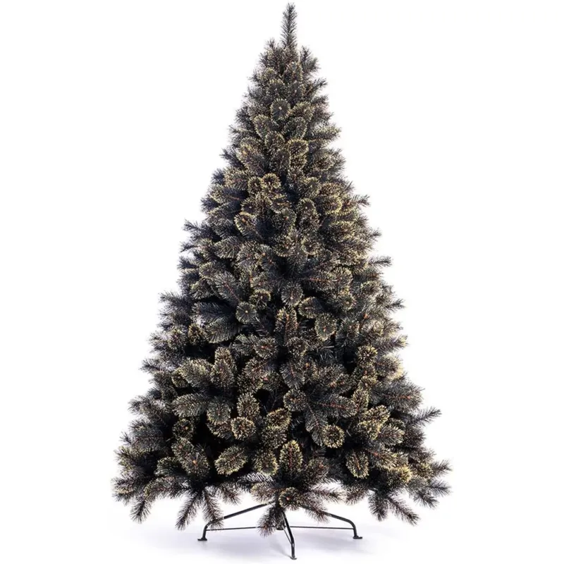 Albero di Natale Luxury 210cm 1106 Punte Nero e Oro Base a Croce Design Premium Novità