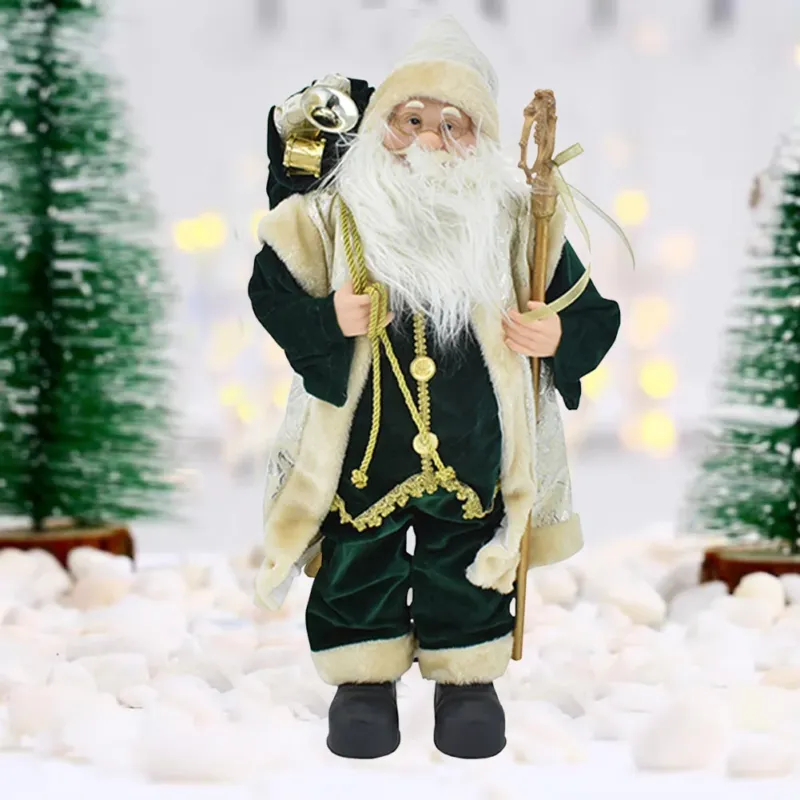 Statuina Babbo Natale Verde Statuetta 40cm Vestiti in Tessuto Addobbo Natalizio Vendita Finale