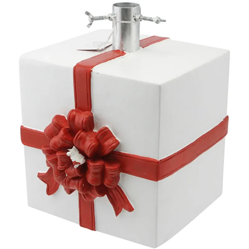 Promozione Base Albero di Natale Forma Pacco Regalo Bianco Supporto Universale Fiocco Rosso