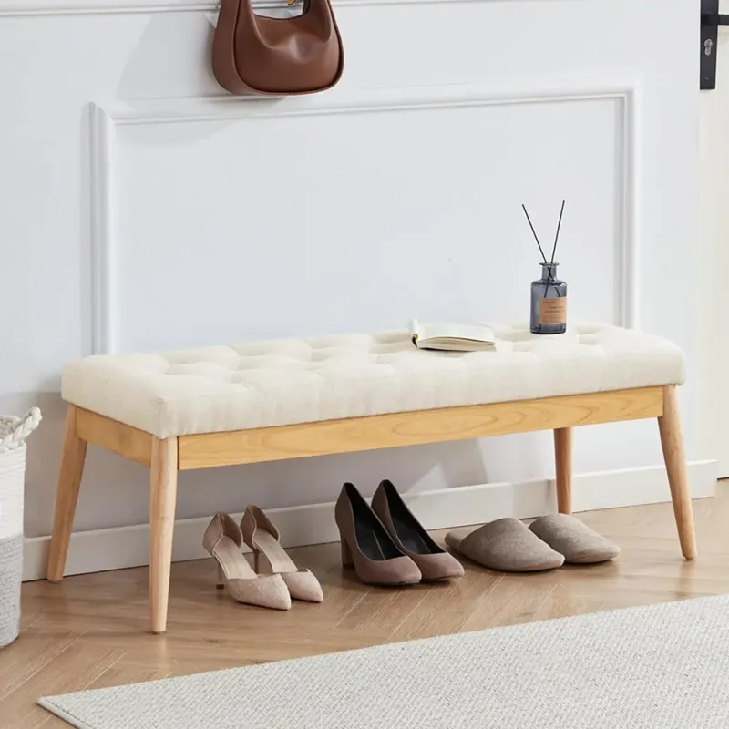 Cassapanca Pouf Ottomana Beige Ingresso Panca Imbottitura Alta Densità 108x41cm Non Perdere