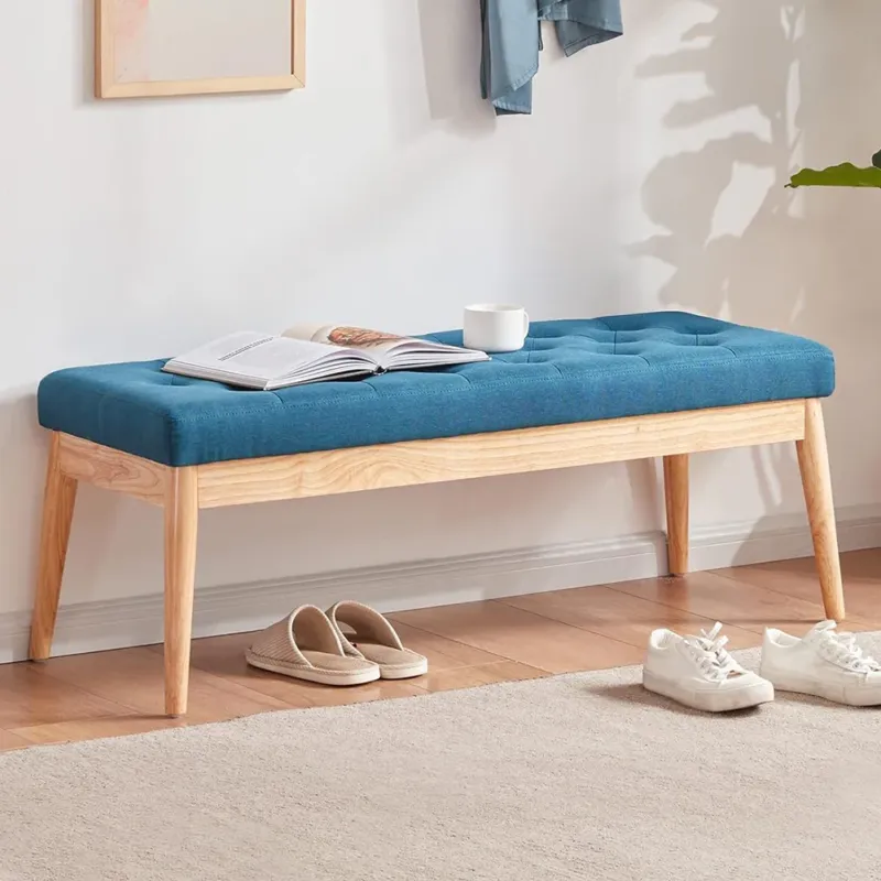 Direttamente Dal Produttore Cassapanca Pouf Ottomana Blu Ingresso Panca Imbottitura Alta Densità 108x41cm