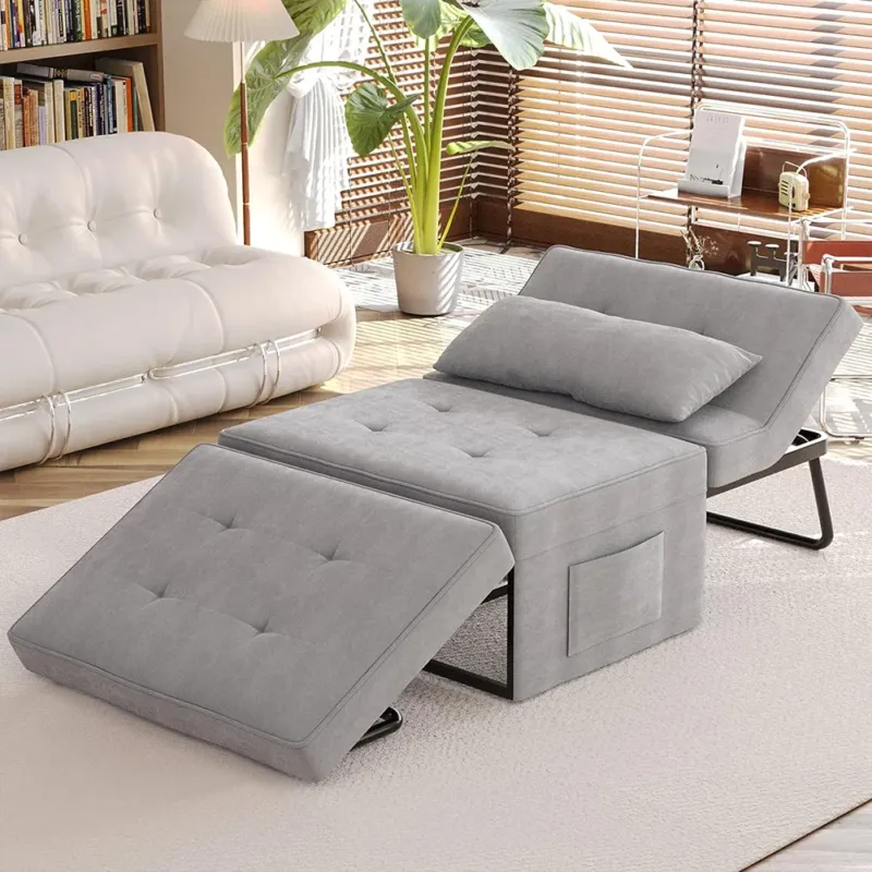 Solo Oggi Divano Letto 4 in 1 Poltrona Chaise Longue Ottomana Grigio Chiaro Tasca Laterale