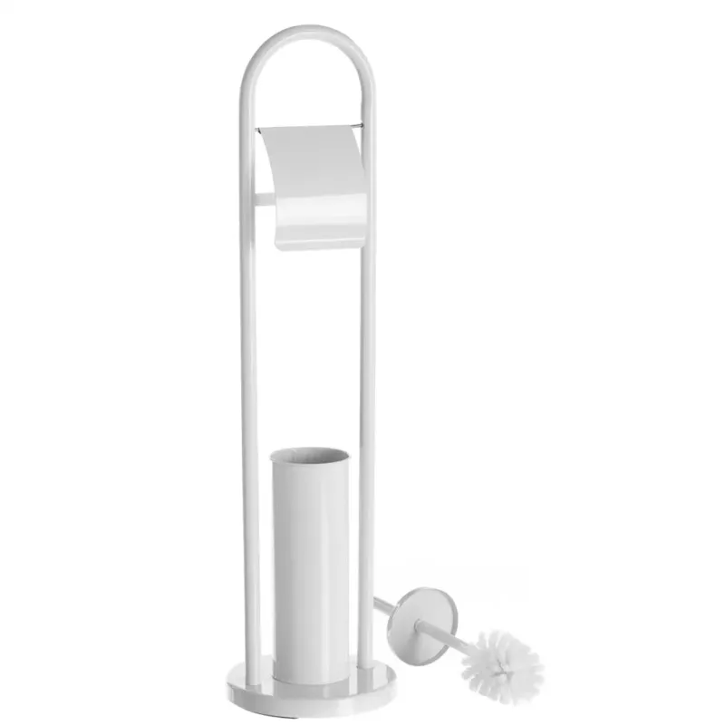 Portarotolo Con Scopino e Portascopino Accessori Bagno In Metallo Bianco 22x80cm Consegna Rapida