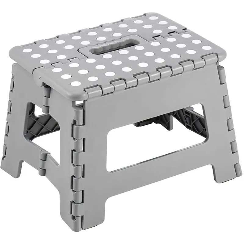 Sgabello Multiuso Pieghevole Clic-Clac in Plastica Richiudibile 30x22cm Grigio Economico